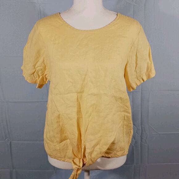Rachel Zoe Linen Top Women's Small Pale Yellow Front Tie Short Sleeve Blouse - Picture 1 of 7